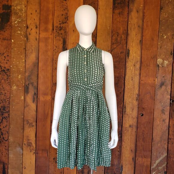 Anthro 11.1 TYLHO Green with Polka Dot Dress - Picture 1 of 12